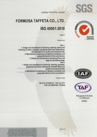 ISO 45001 Certificate for Taiwan Plant 2