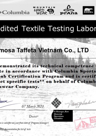 Columbia Certificate for Long-an Plant
