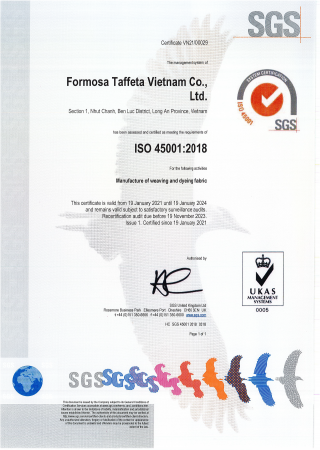 ISO 45001 Certificate for  Long An Plant