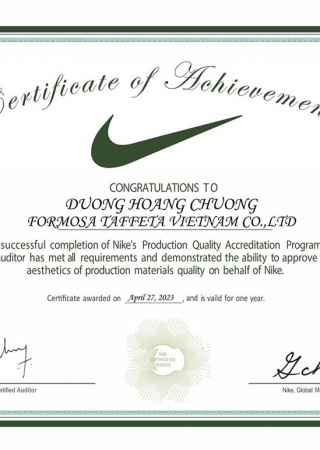 Nike's Production Quality Accreditation_Duong Hoang Chuong