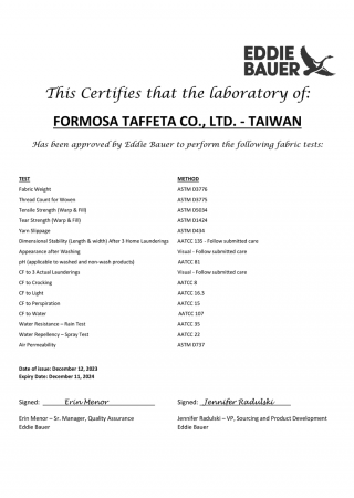 Eddie Bauer Certificate