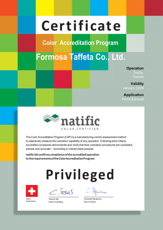 natific Color Accreditation Program Certificate for Taiwan Plant