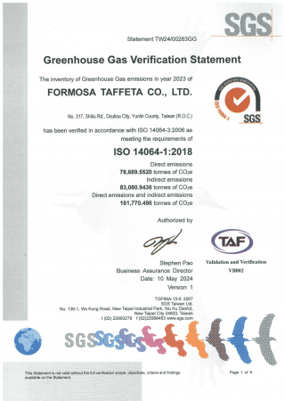 ISO/CNS 14064-1 GHG Verification Statement for FTC Plant 1 and 2