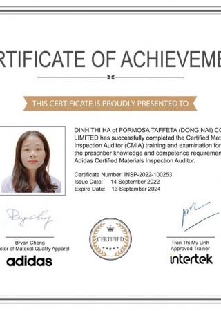 CMIA Certificate for Ms. Dinh Thi Ha