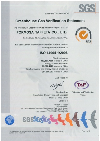 ISO/CNS 14064-1 GHG Verification Statement for FTC Plant 1 and 2