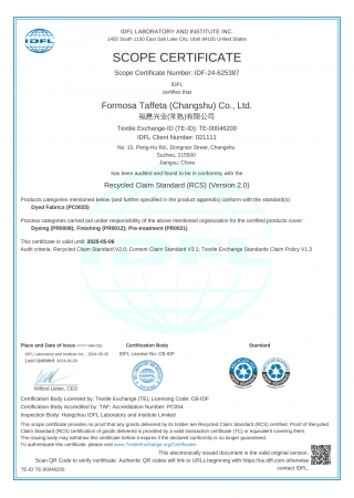 Recycled Claim Standard (RCS) Certificate