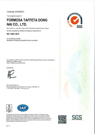 ISO 14001環境管理系統證書_越南同奈廠