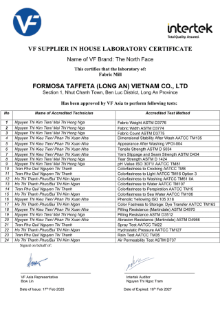 VF Laboratory Certificate for Long An Plant