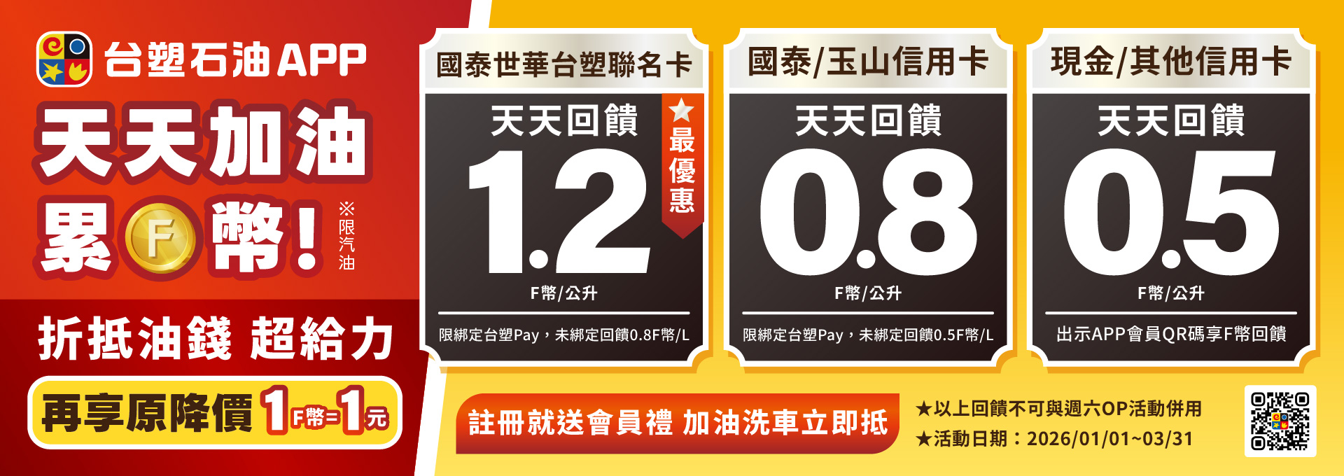 台塑石油APP 天天加油累F幣 折抵油錢最給力!